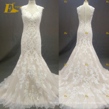 ED Bridal Elegant Mermaid Cap Sleeve Covered Botões Voltar Lace Appliqued Alibaba Evening Dresses